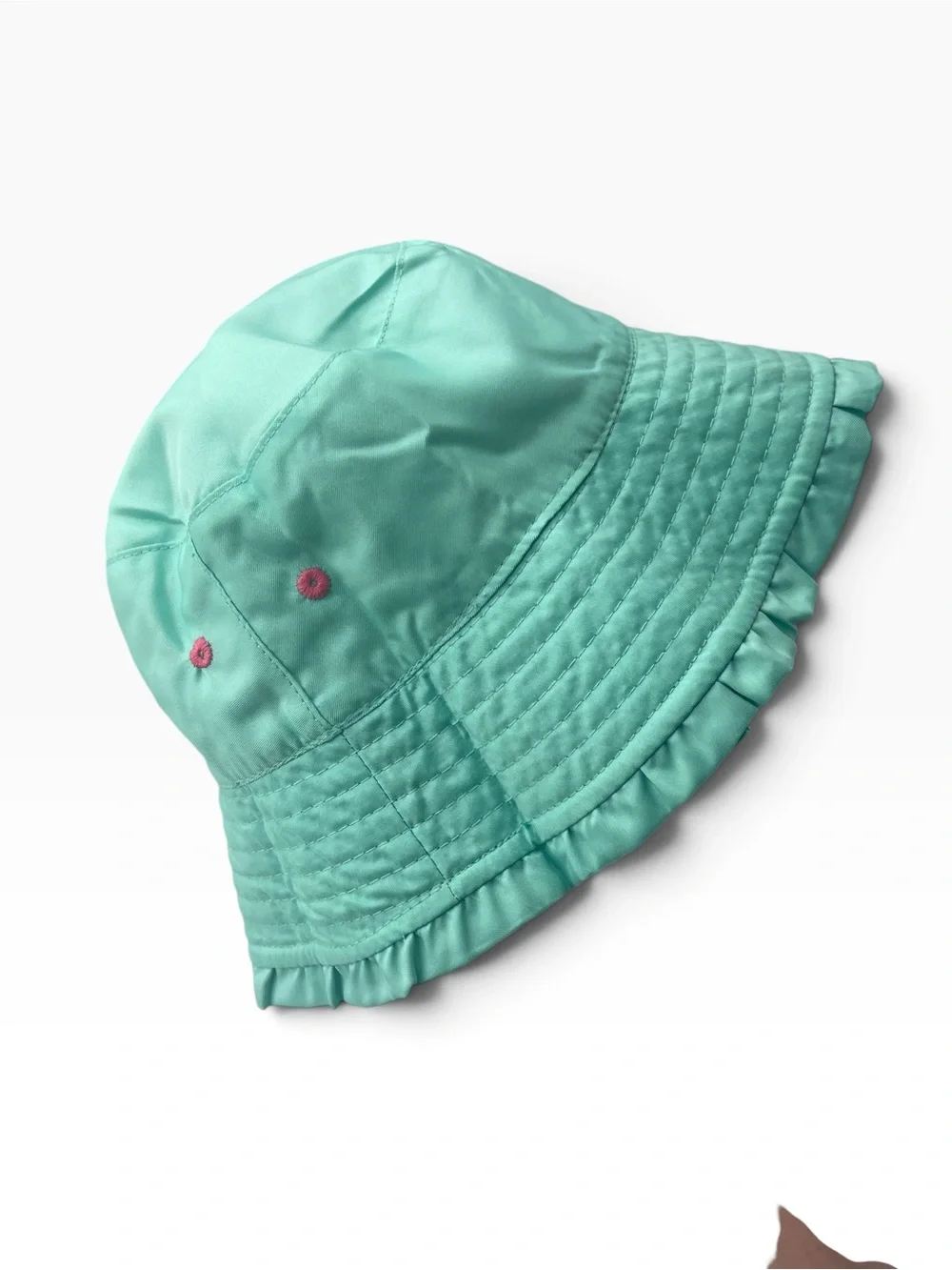 UV Skinz Girls Bucket Sun Hat Aqua Turquoise Pink Ruffled Brim UPF 50+ Small